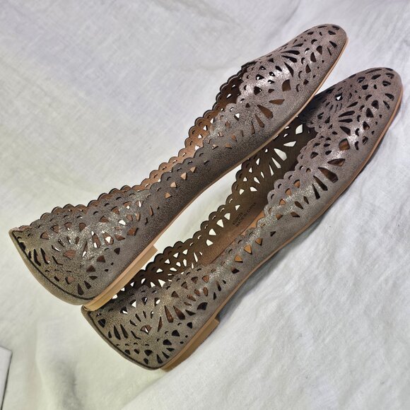 Cc Corso Como Bloue Perforated Eyelet Genuine Leather Ballet Flats 8.5M Metallic - Picture 2 of 12